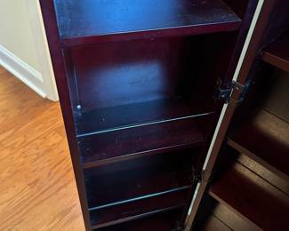 #52 dark wood media cabinet 25x14x48 $50.00