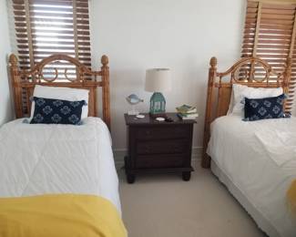 Rattan twin bedroom set; nightstand; table lamp