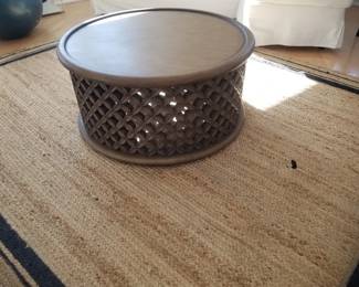 Serena & Lily Bamileke drum coffee table; area rug