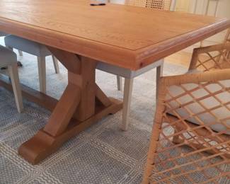 Serena & Lily trestle dining room table has one leaf 