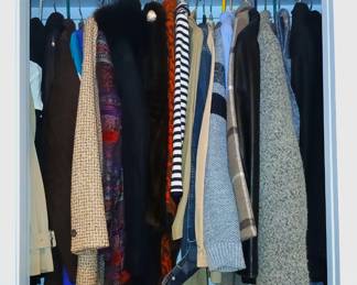 Women's coats, jackets, and vests. Mostly medium and small.