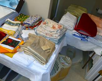Linens, including Laura Ashley queen sheets