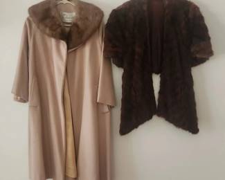 Vintage Fur Stole And Fur Collard Lined Swing Coat