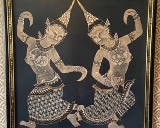Vtg Thai Silk Dancers Framed