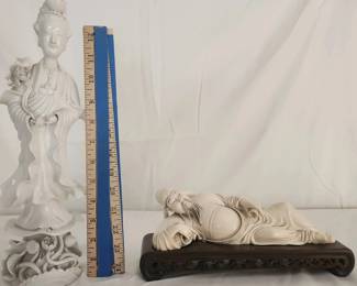 Porcelain Bodhisattva Guanyin and reclining Deity