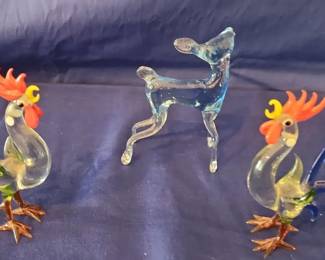 Set of three decorative handblown glass animal figurines
