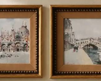 Matching Venice watercolorstyle prints featuring St. Marks Basilica and the Rialto Bridge