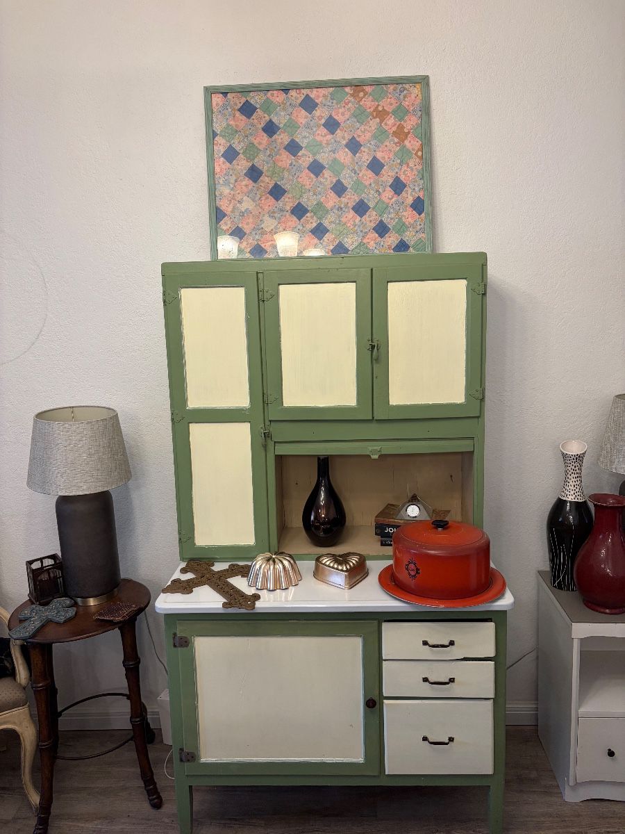 Vintage 1920's Hoosier Cabinet in Retro Green