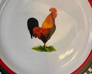 A set of Inter National Table Works Ella's Rooster dinnerware