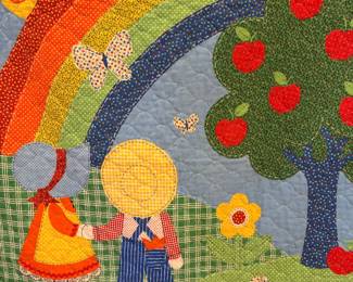 Vintage 1980's Sunbonnet Sue and Overall Sam Rainbow Quilt