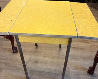 1950's Mid Century Modern Small Yellow Formica Top Table with Drop Down Leaves