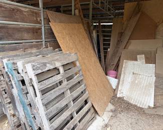 Pallets for sale and sheets of plywood and wood