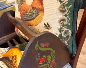 Hand Painted Wooden Utility Box Carrier & Needlepoint Harvest Rooster Pillow