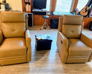 Beautiful Leather Swivel recliners with Nailhead Trim 