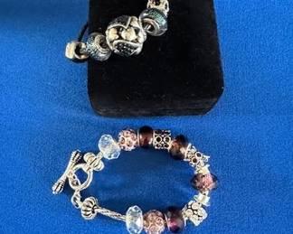 Crystal and glass beaded bracelets.