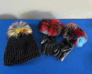 Fur hat and fur/leather gloves.