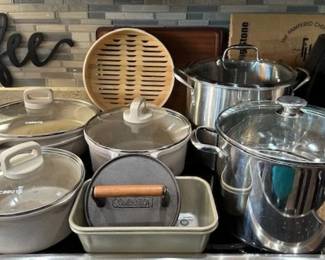 Stainless steel stock pots, and Carote  non-stick cookware.