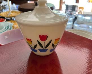 FIRE KING WHITE MILK GLASS TULIP GREASE JAR