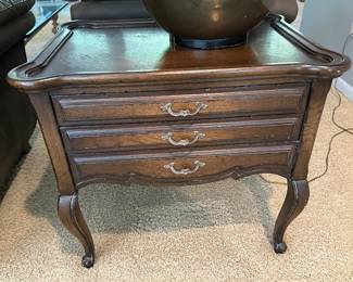 Wood side table with 3 drawers