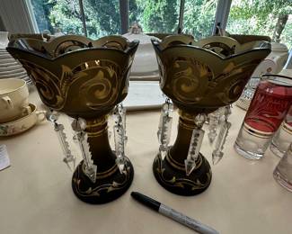 Vintage mantle luster lamps