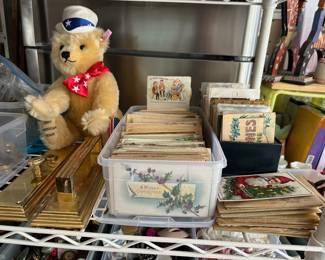 Lots of Postcards, Steiff Bear, Brass Hardware