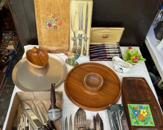 Cutco Knives, Dansk Wood Serving Tray, Carver Hall Carving & Steak Set