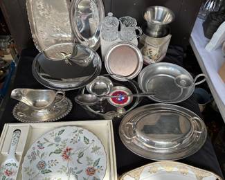 Silver Plate, Stainless Covered Serving Dish, Cake Plate & Server