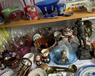 Brownware Bundt Pan, Blue Glass, Jadeite Bowl, Fire King