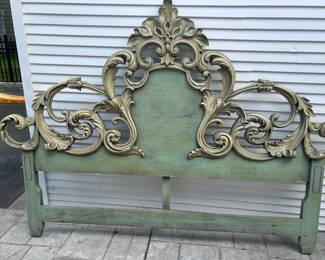 Vintage Rococo / Baroque Revival Style Headboard w/ Ornate Scroll Work