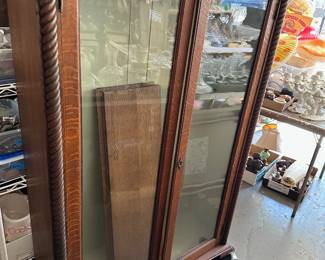 Antique Oak Cabinet w/ 4 Shelves & Glass Doors
