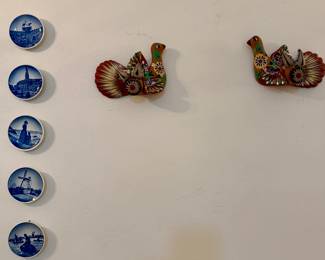 Small Royal Copenhagen dishes and Tera cotta birds