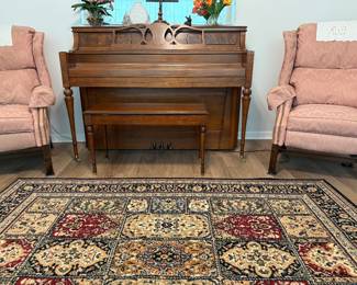 Yamaha piano, pair nice upholstered chairs