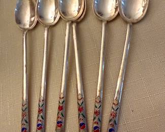 Korean cloisonné silver spoons