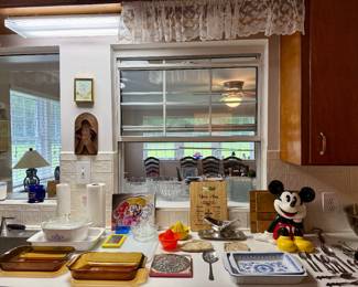 Kitchen, Mickey Mouse cookie jar, corningware, Pyrex, etc