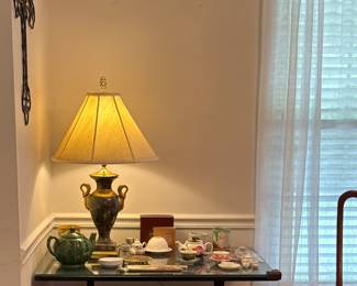 Dishes, lamp and tea pot 