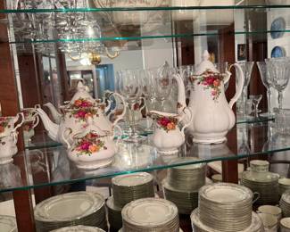 Variety of China. Beautiful etched & Waterford goblets