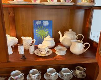 Various cups and saucers, milk glass, white tea  set