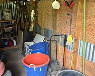 Rakes, hoes, tubs, buckets, etc.