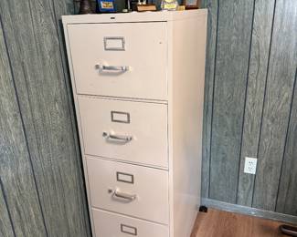 File cabinet and trophies