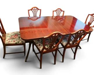 Vintage Mahogany Dining Table With Cover 6 Shield Back Chairs