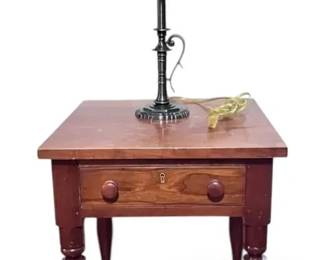 Vintage Cherry Sheraton Style Side Table Candlestick Lamp