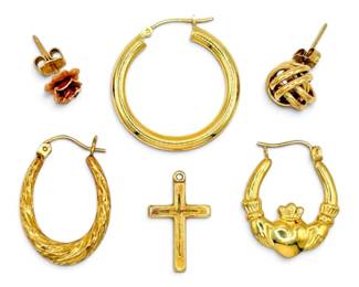 14k Gold Single Earrings Cross Pendant 4.42g Total