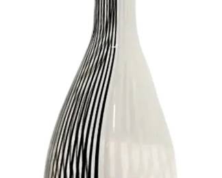 Art Glass Black White 10.5 Striped Vase Not Signed