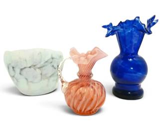 Blue Pink Ruffled Vases Marbled Bowl