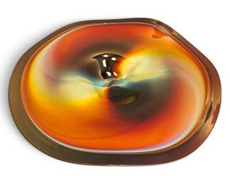 Art Glass Orange Swirl 20 Ruffled Bowl Signed
