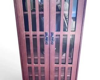 Mission Style Wooden Media Cabinet with Window Pane Doors