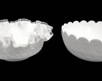 Fenton Silvercrest Spanish Lace Ruffled Edge Dish Milk Glass Bowl