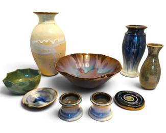 Bill Campbell Art Pottery Bowl, Vase, Votives