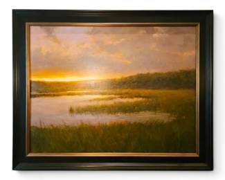Large Signed Sunset Painting 37 x 46.5