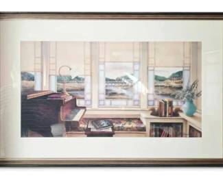 J.M. Standish Signed Numbered Print of Stained Glass Piano Interior